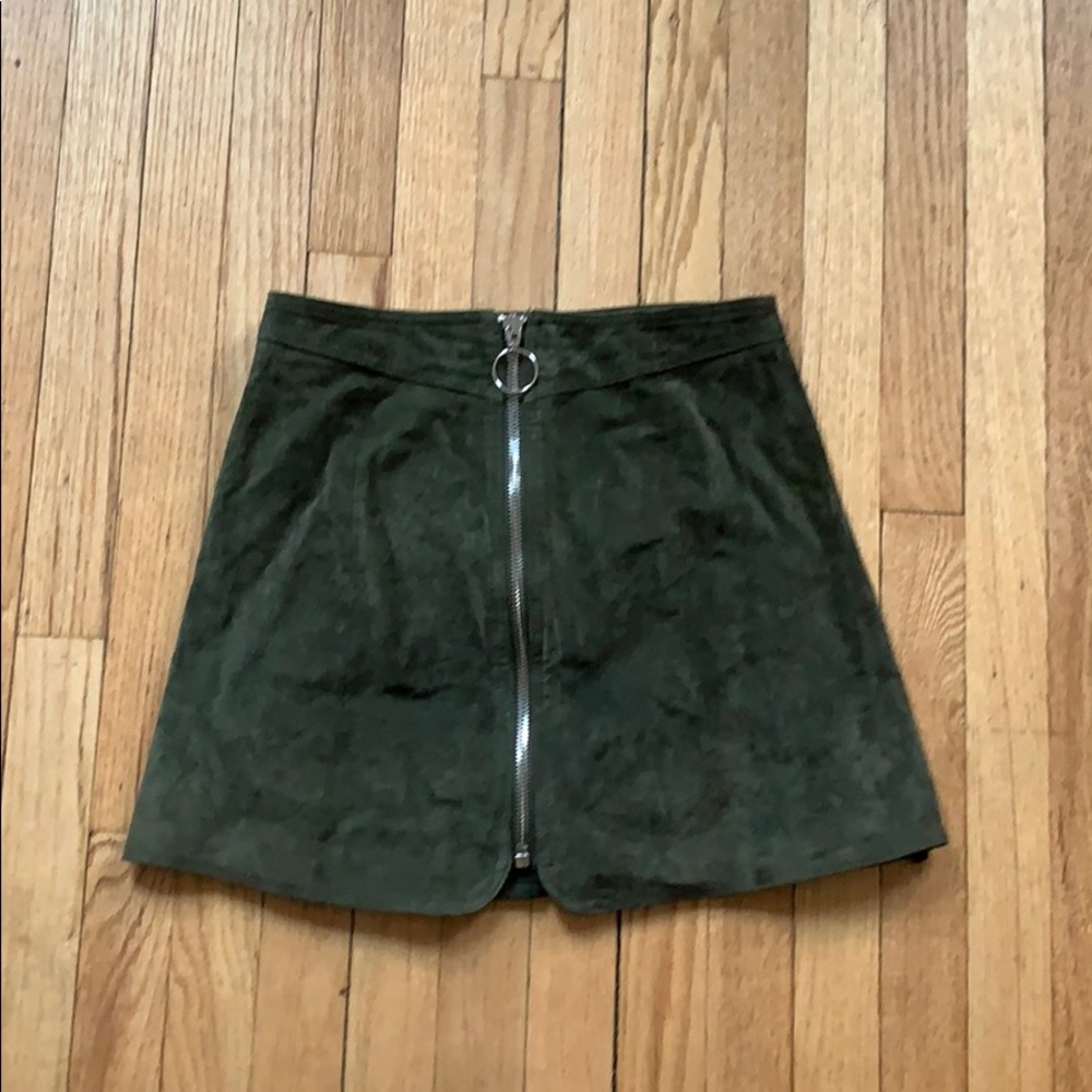 Olive green microsuede zipper skirt